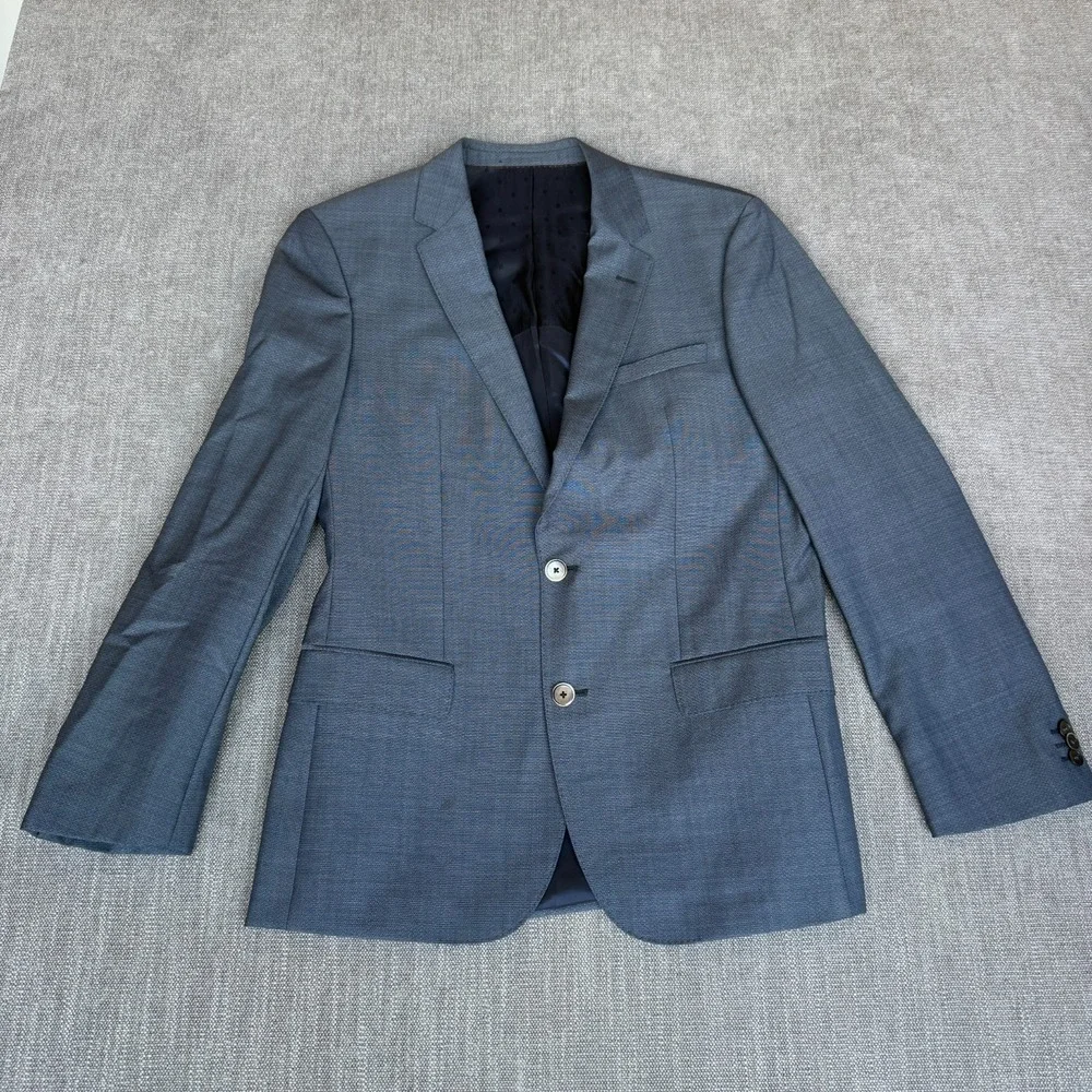 HUGO BOSS Blazer Jacket Mens 38R Blue Textured Slim Fit Formal Business Career